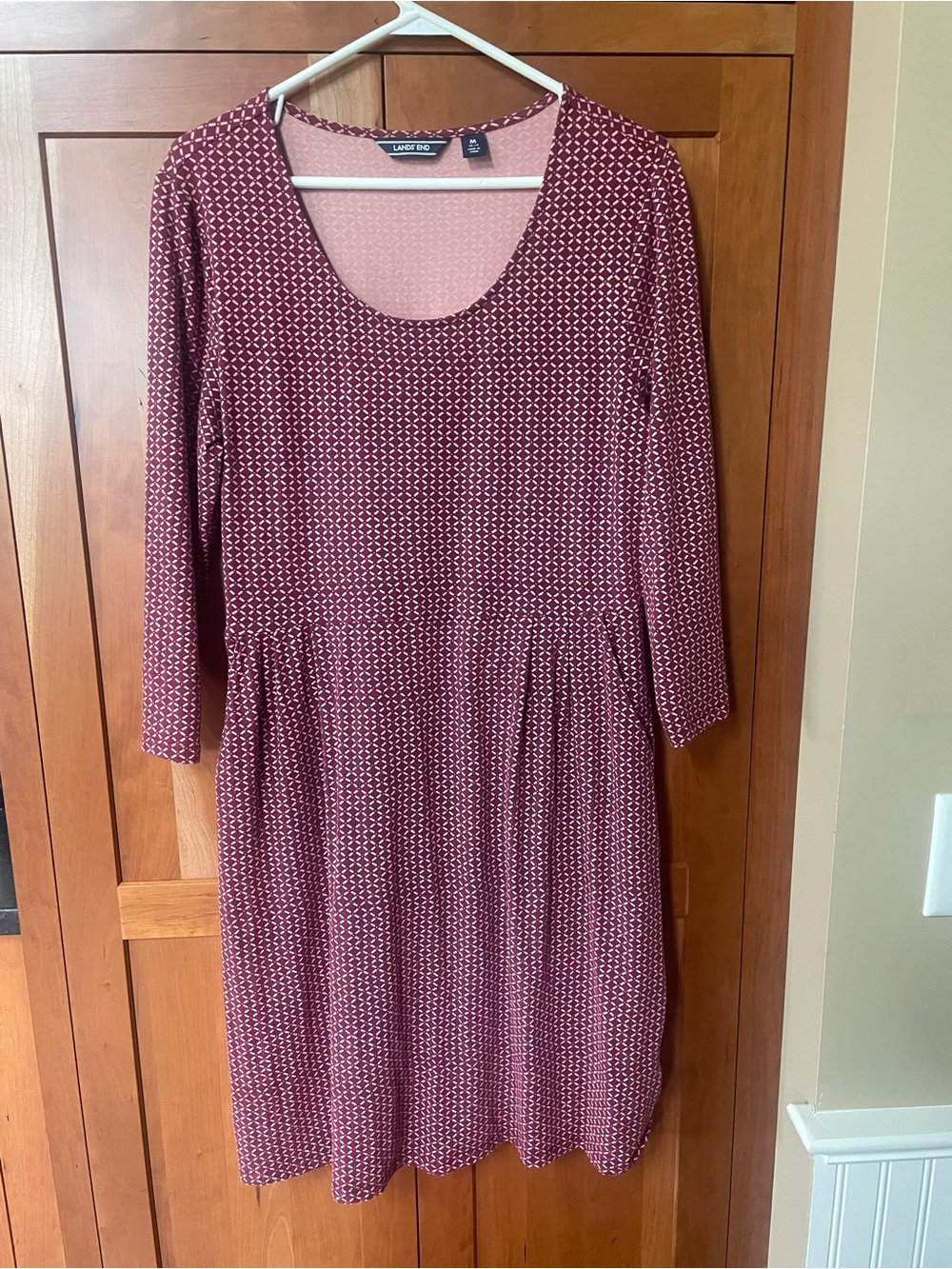 Lands' End Women's Maroon Patterned Scoop-Neck Midi Dress